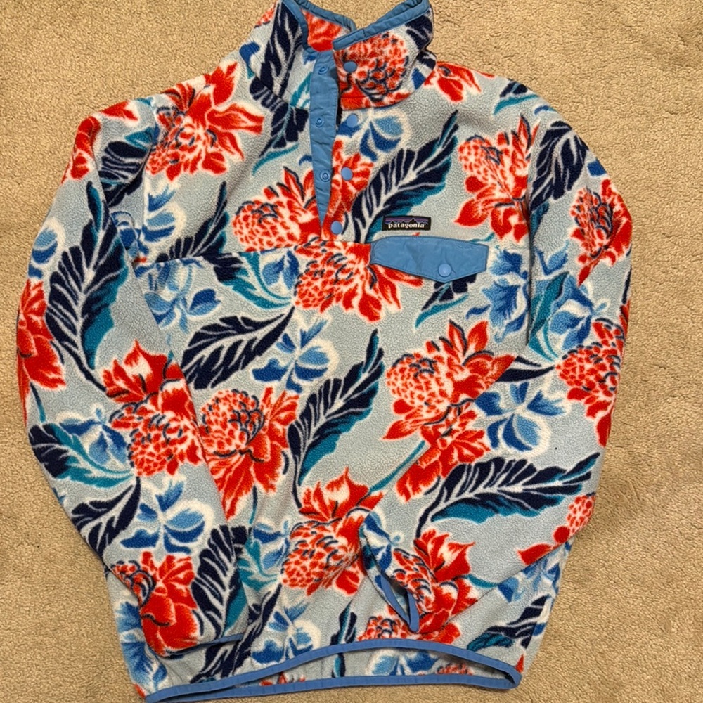 Patagonia Light Blue Floral Turtleneck Sweater